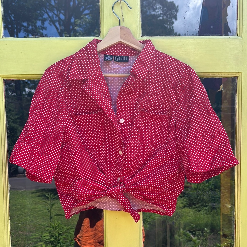 Rafaella Red Polka Dot Button Down Shirt